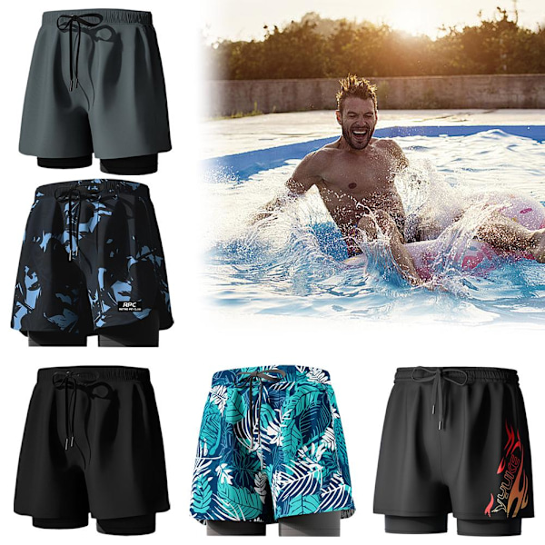 Badbyxor med Kompressionsfoder Stretch Herr 1 2 Snabbtorkande Black 4XL(recommended165-185 pounds)