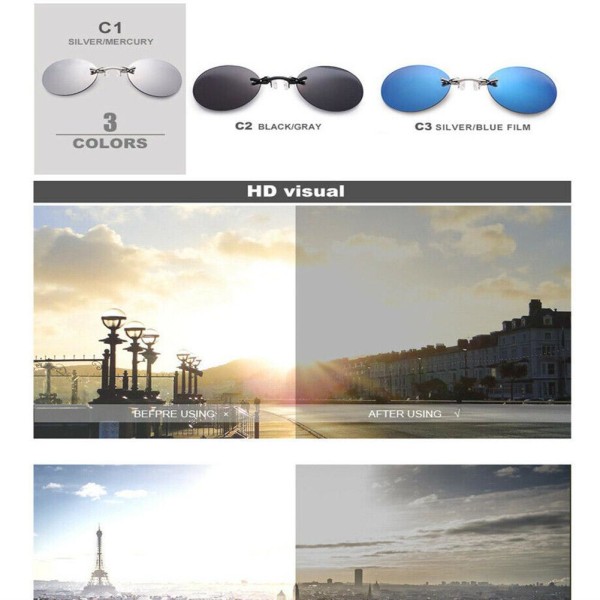 Clip On Nose Solglasögon för män Kvinnor Vintage Round Rimless Sun gray One-size