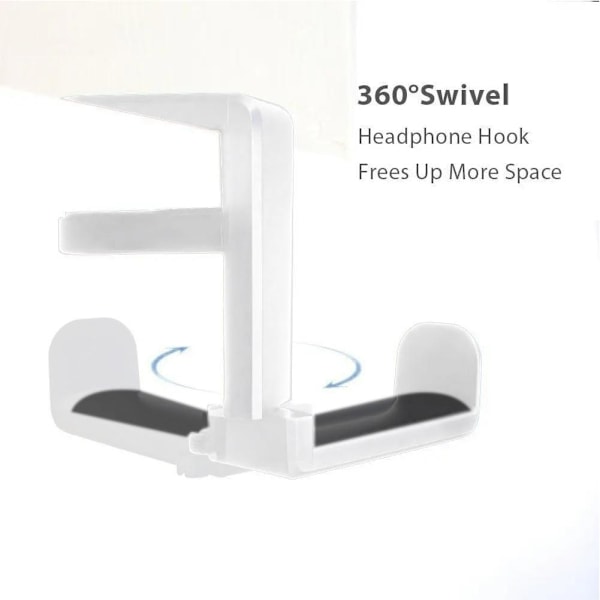 360° PC Gaming Hörlurar Headset Hörlursställ Krok Under Skrivbord white one-size