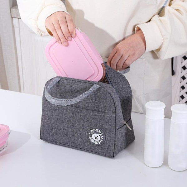 Camping Isolerad Lunchväska Isolerad Bento Väska, Bärbar Lunch Gray 1pcs