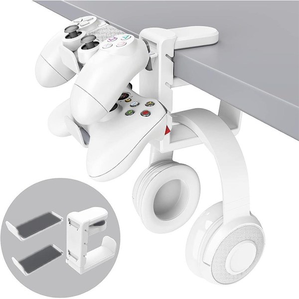360° PC Gaming Hörlurar Headset Hörlursställ Krok Under Skrivbord white one-size