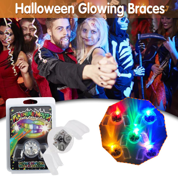 Halloween Självlysande Tandställning, Blinkande LED Ljus Mun Tandställning Bit
