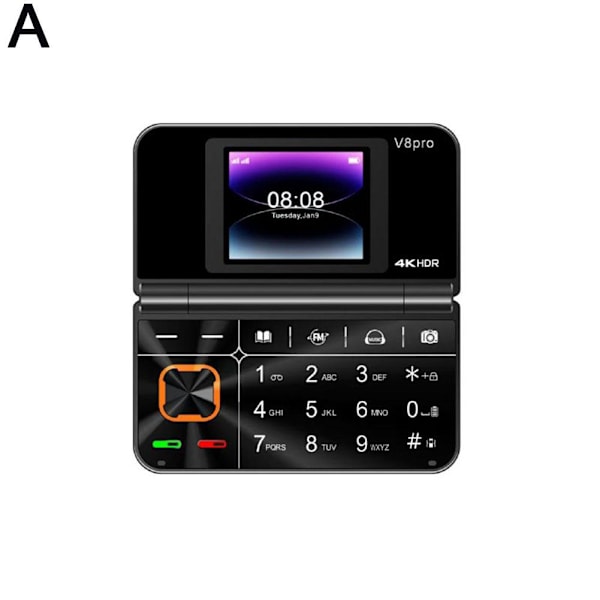 För V8pro Dual Screen Vikbar Flip Funktion Telefon Utländskt Språk black 1pcs