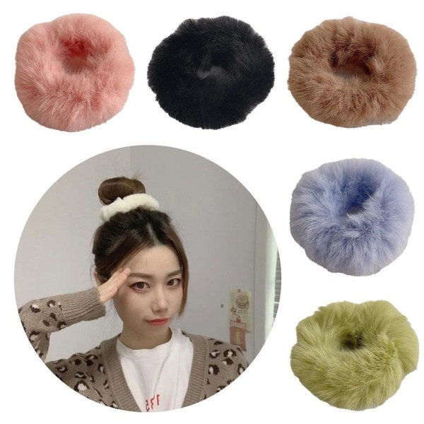 Dam Tjej Fluffig fuskpäls Furry Scrunchie Elastiska Hårringar Ro blue one-size