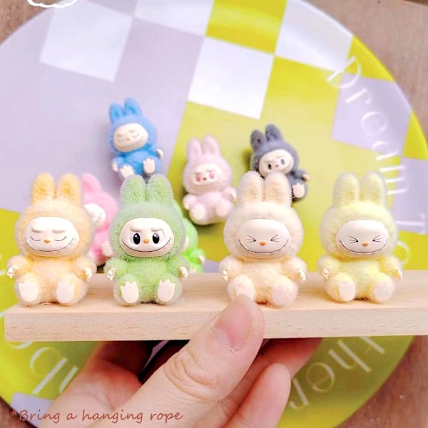Tecknad Labubu Resin Flocking Docka Blind Box Hänge Söt Bok B second generation 1pcs