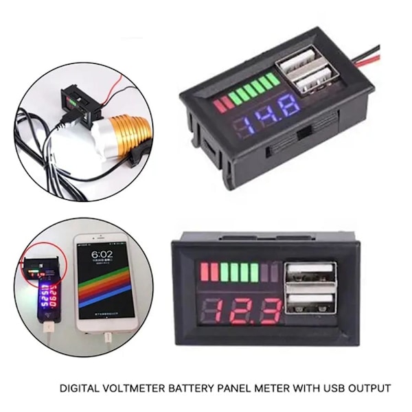Bly-syra litiumbatteri BMS Kapacitetsindikator Voltmeter U 12.6V 3SA RED
