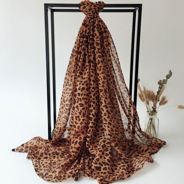 Leopard Chiffon Scarf Beach Wrap Shawl, Animal Print Scarf Fashio coffee 50*160cm