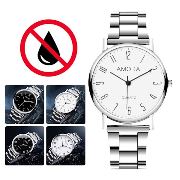 Klocka för män Ej vattentät Original Rostfritt Stål Quartz Bla White One size