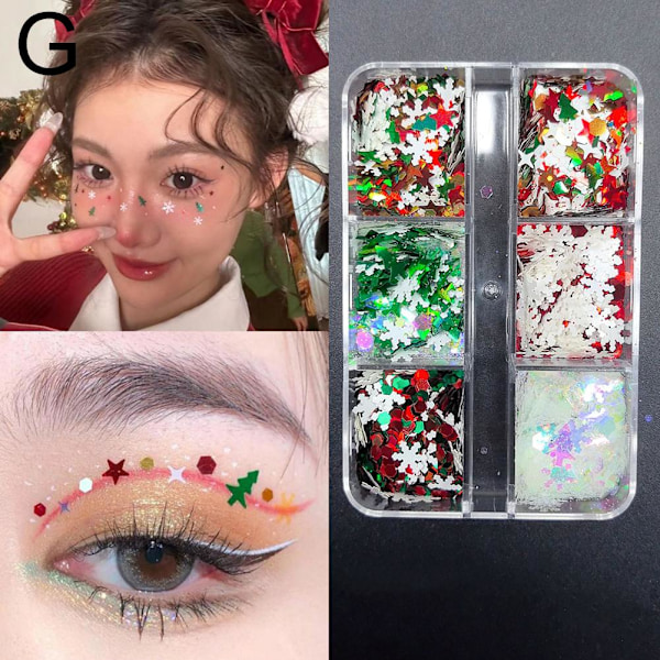 Julpaljetter Klistermärke Ansikte Snöflinga Glitter Smink Nagelkonst Mix One size