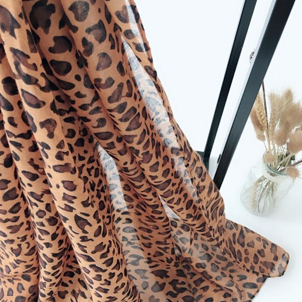 Leopard Chiffon Scarf Strand Wrap Sjal, Animal Print Scarf Fashio khaki 50*160cm