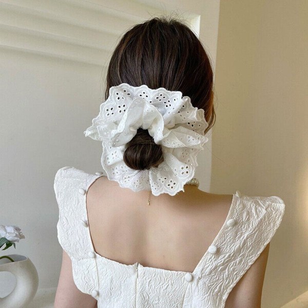 Ins Lolita Lace Scrunchies Blommig Temperament Hårrep Stor La whiteB  lattice