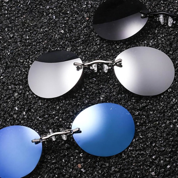 Clip On Nose Solglasögon för män Kvinnor Vintage Round Rimless Sun black One-size