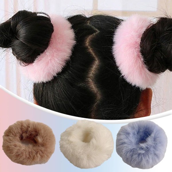 Dam Tjej Fluffig fuskpäls Furry Scrunchie Elastiska Hårringar Ro blue one-size