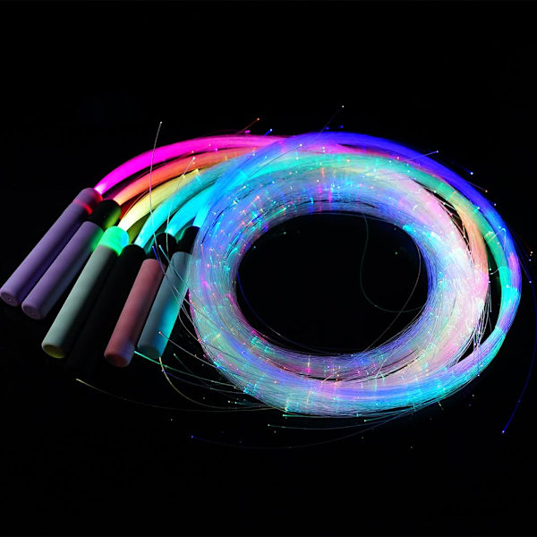 Färgglad LED-ljusblixtpiska Fiberpiska Partyrekvisita 360 grader All black handle one size