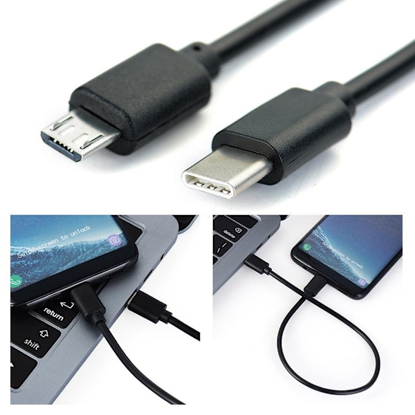 1X USB-C Typ C till Micro USB Hane Synk OTG Laddning Dataöverföring blackA 0.3m