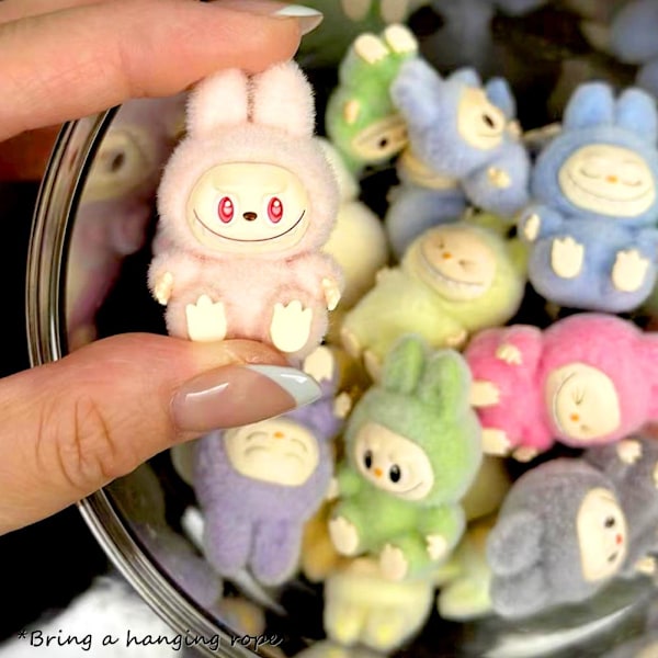 Tecknad Labubu Resin Flocking Docka Blind Box Hänge Söt Bok B second generation 1pcs