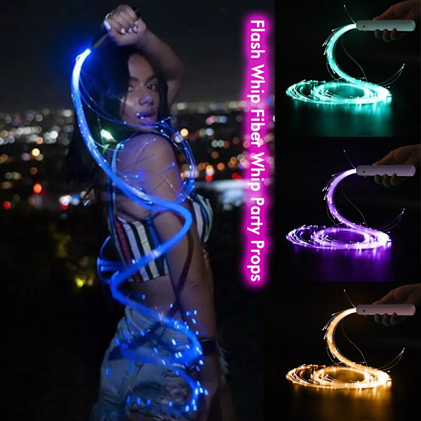 Färgglad LED-ljusblixtpiska Fiberpiska Partyrekvisita 360 grader Macaron purple handle one size
