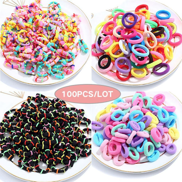 100 st/parti Barn Små Hår Rep Scrunchy Elastisk Flickor Gummi Band Hår Band pure black One-size