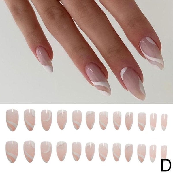 24 st Franska lösnaglar Full täckning Nageltippar Tryck på Avtagbara D One-size