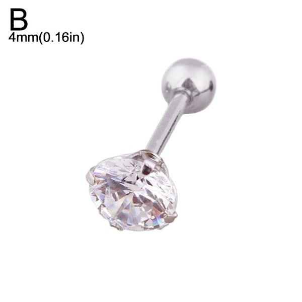 Glamorösa kristall ädelsten örhänge titan stål kropp piercing Silver 4mm