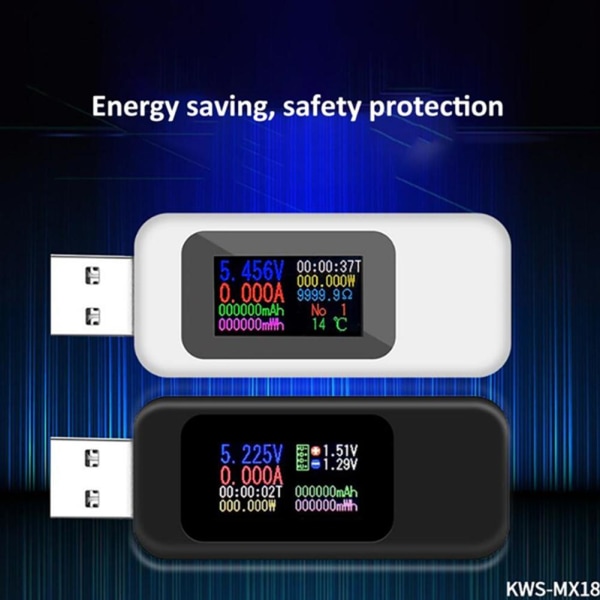 USB-testare Voltmeter Strömmeter Laddningsmätare Ammeter Effekt Spänning black one-size