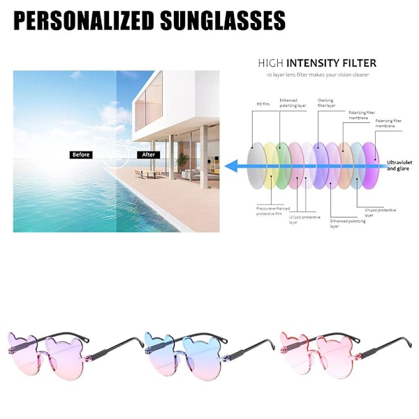 Flickor Pojkar Bågformade Solglasögon Tecknad Björn Barn Utomhus Sol PINK one-size