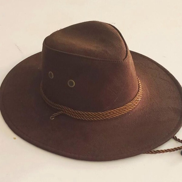 Hatt i Mocka med Fjädrar för Män, Stor Storlek, Västerländsk Stil coffee 58-60cm