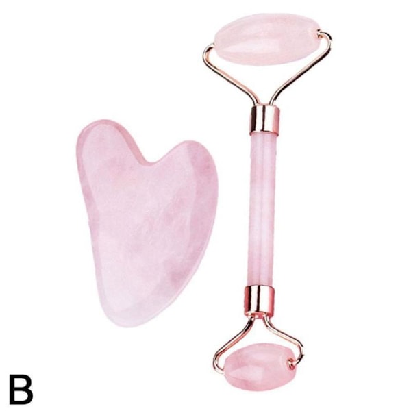 Jade Roller & Gua Sha Ansikte Kropp Terapi Massager Sten Set pink 2pcs