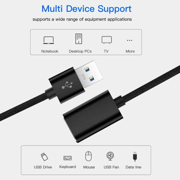 USB 3.0-förlängningskabel 0,5 m hane till hona datakabel för höghastighetsdataöverföring blackA 100cm