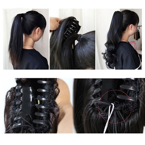 Kvinnors stora vågiga hårponnytail peruk med hög grepp lockig ponnytai C 56cm