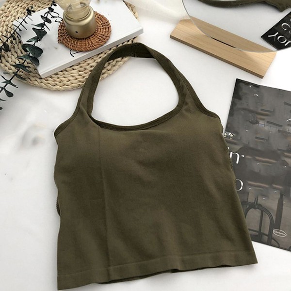 Linne, rygglöst med inbyggda bh-inlägg, Sling Vest Top Q9C7 J5 Khaki One size