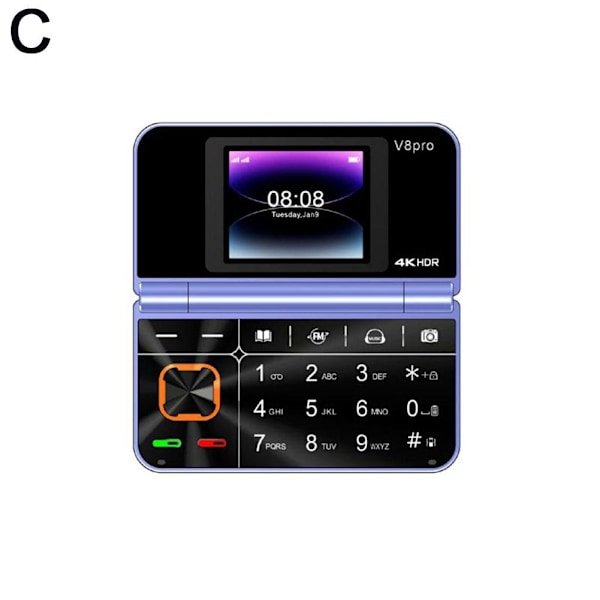 För V8pro Dual Screen Vikbar Flip Funktion Telefon Utländskt Språk purple 1pcs