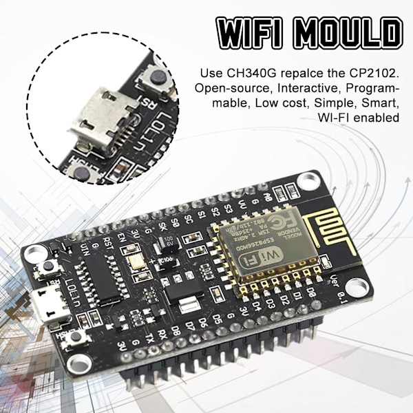 WiFienabled NodeMCU V34 ESP8266 ESP12E Lua-kort med CH340 USB ESP8266 one-size