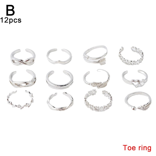 12 st Knogringar Silver Midi Set Vintage Boho Dam Punk Je ψ silver 12pcs