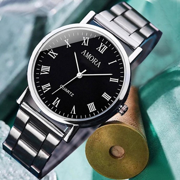 Klocka för män Ej vattentät Original Rostfritt Stål Quartz Bla Silvery Black Number