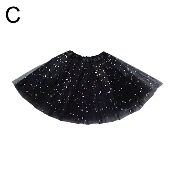 Glittrig Meshkjol för Barn Flickors Dansuppvisningskjol Hal Black 1pcs