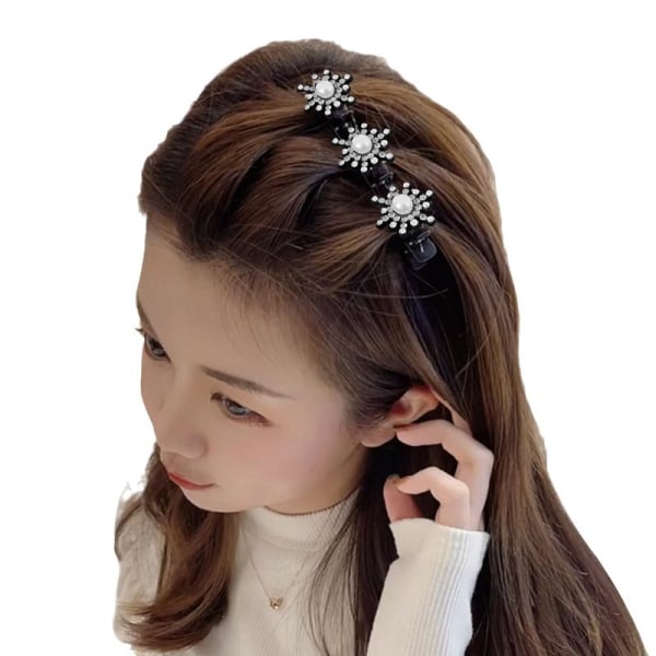 Glittrande Crystal-Stone flätade hårklämmor Double Bangs Hair Cl white One-size