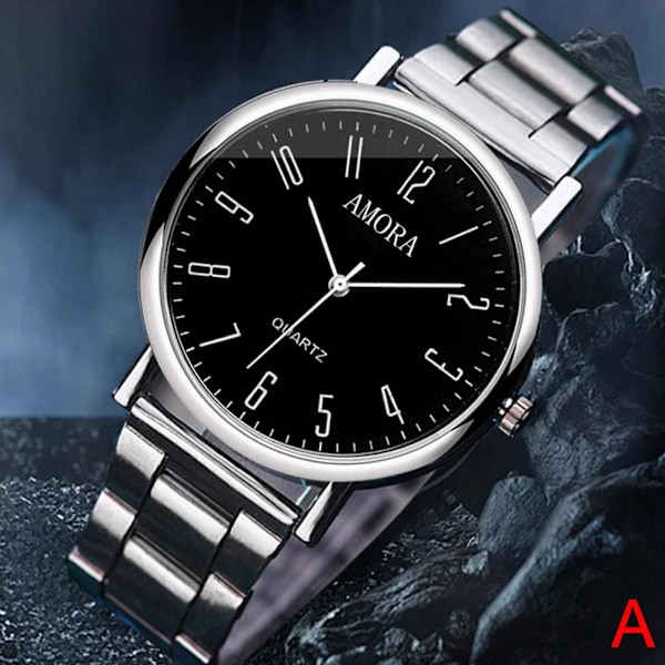 Klocka för män Ej vattentät Original Rostfritt Stål Quartz Bla Silvery Black Number