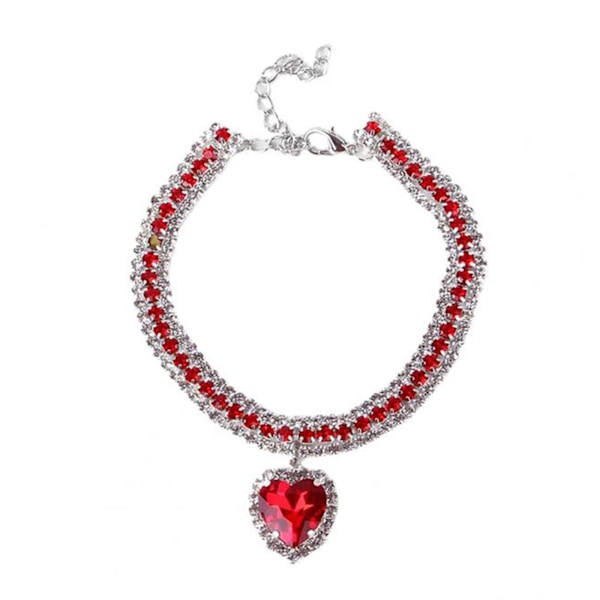 Halsband för husdjur, tre rader med färgade strass, halsband, smycken, katt, hund A Red M