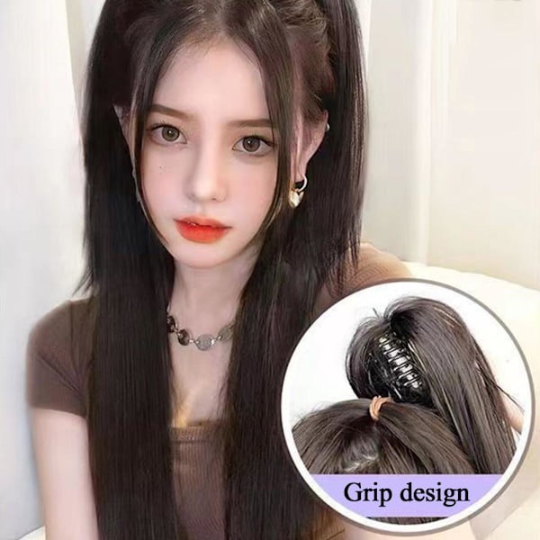 Bun Hair Piece för kvinnor Klo Klämma Rak Ponytail Peruk Ny J8 dark brown 1pcs