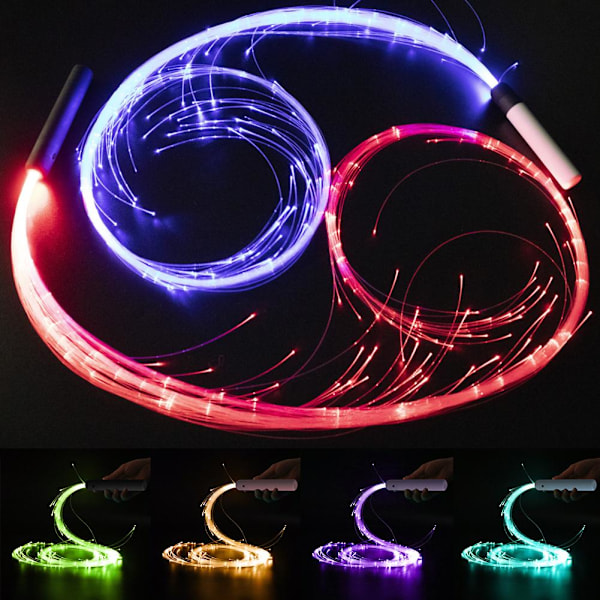 Färgglad LED-ljusblixtpiska Fiberpiska Partyrekvisita 360 grader All black handle one size