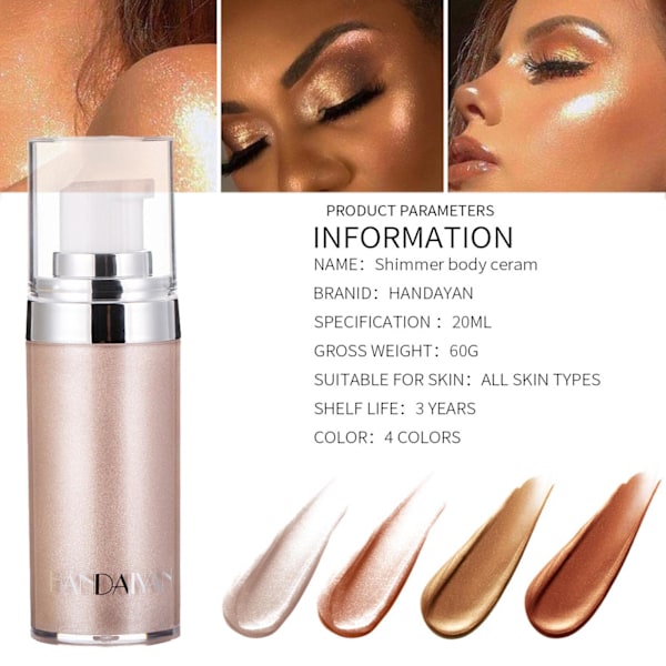1x Kropps Highlightersmink Slät Skönhetssmink Glow V6W3 Z9A4 3# 20ml