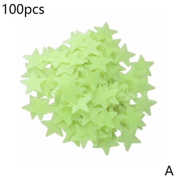 100 st 3D vägglysande stjärnklistermärken för barn DIY-rum Nu yellow-green 3cm