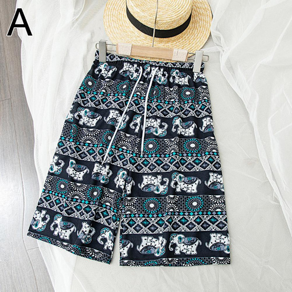 Shorts Etnisk Stil Baggy Strandbyxor Högmidjade Elefanttryck 1 Onesize