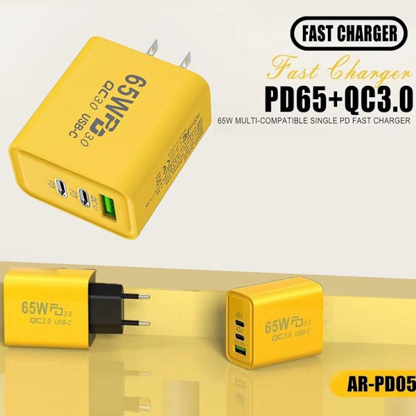 65W USB C Laddare Snabbladdning EU-kontakt PD USB-C Typ-C Snabb Ladd yelllowB EU PLUG