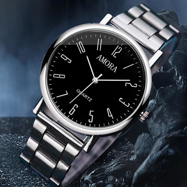 Klocka för män Ej vattentät Original Rostfritt Stål Quartz Bla Silvery White Number
