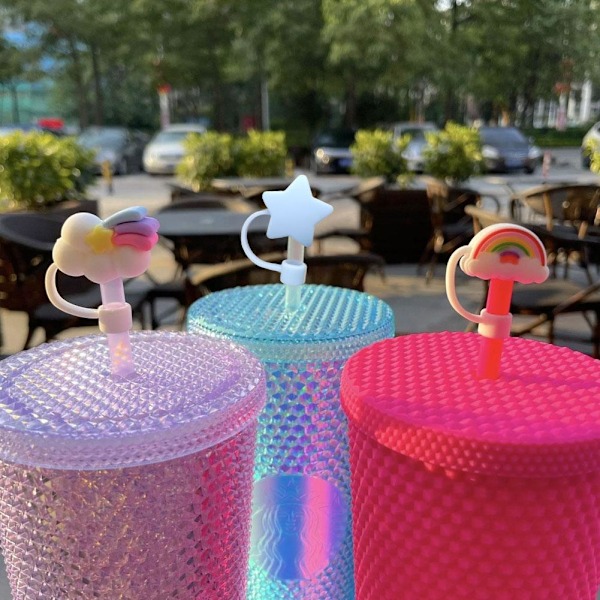 Tecknad Mjuk Gummi Dammtät Sugrörskåpa Återanvändbart Dricksstrå pink2 One-size
