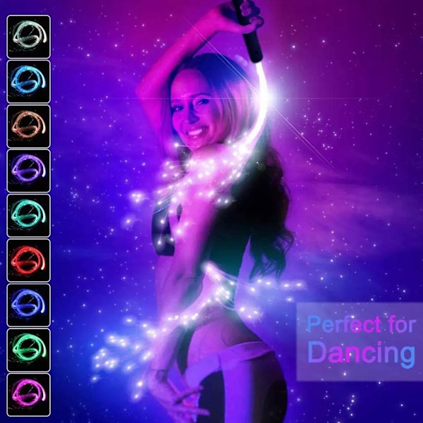 Färgglad LED-ljusblixtpiska Fiberpiska Partyrekvisita 360 grader Macaron Blue + Black Handle one size