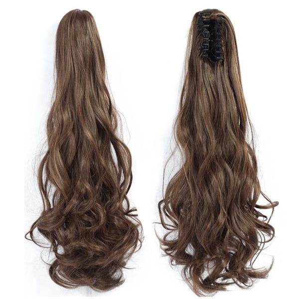 Kvinnors stora vågiga hårponnytail peruk med hög grepp lockig ponnytai C 56cm