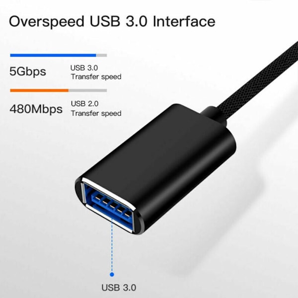 USB 3.0-förlängningskabel 0,5 m hane till hona datakabel för HighSpee blackB 200cm